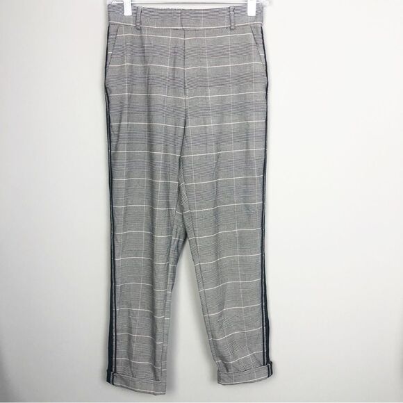 ZARA | Gray Plaid Side Stripe Cuffed Pull On Crop Pants Women’s Size X-Small - Picture 3 of 11